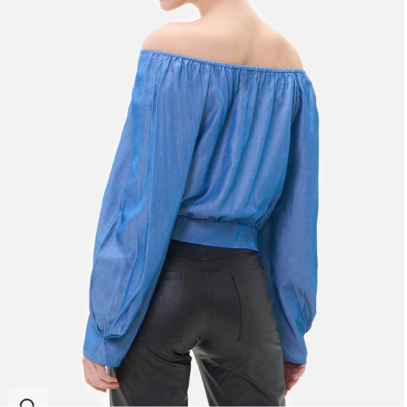 NWT Beautiful Blue Pleated Off-the-shoulder Blouse - Picture 9 of 10